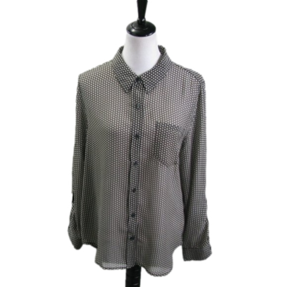 Nanette by Nanette Lepore Black/White Dot Pattern Semi-Sheer Blouse Size Large